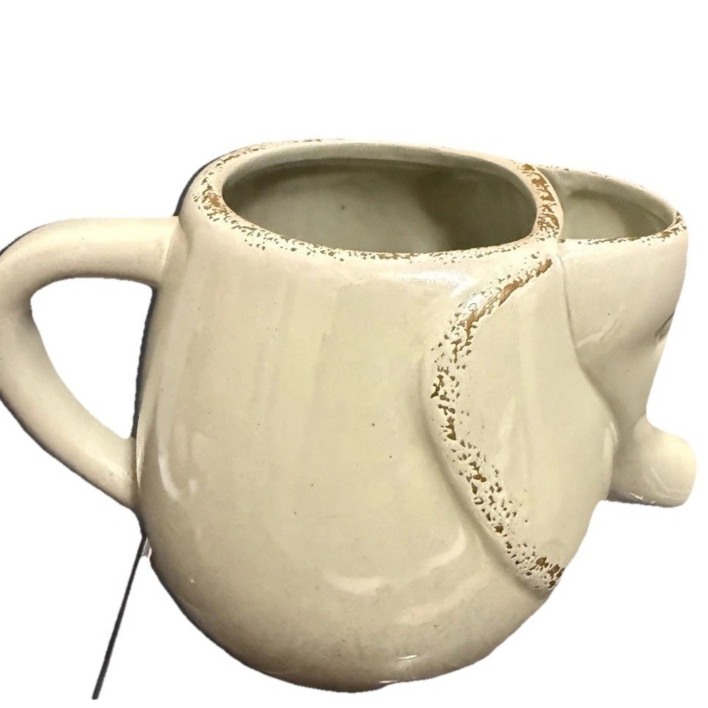 ELEPHANT Coffee Cup Light Green Speckled Ceramic Tea Bag Holder Pottery Tea Cup